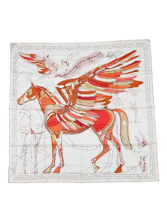 New HERMES Le Pegase d Hermes Shawl Carre 140 Jean Pegase D\'hermes Silk White Scarf